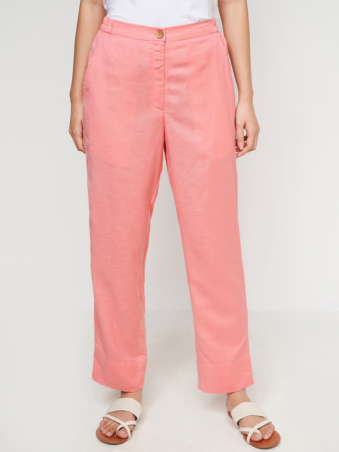 

Global Desi Women Straight Fit Parallel Trousers, Peach