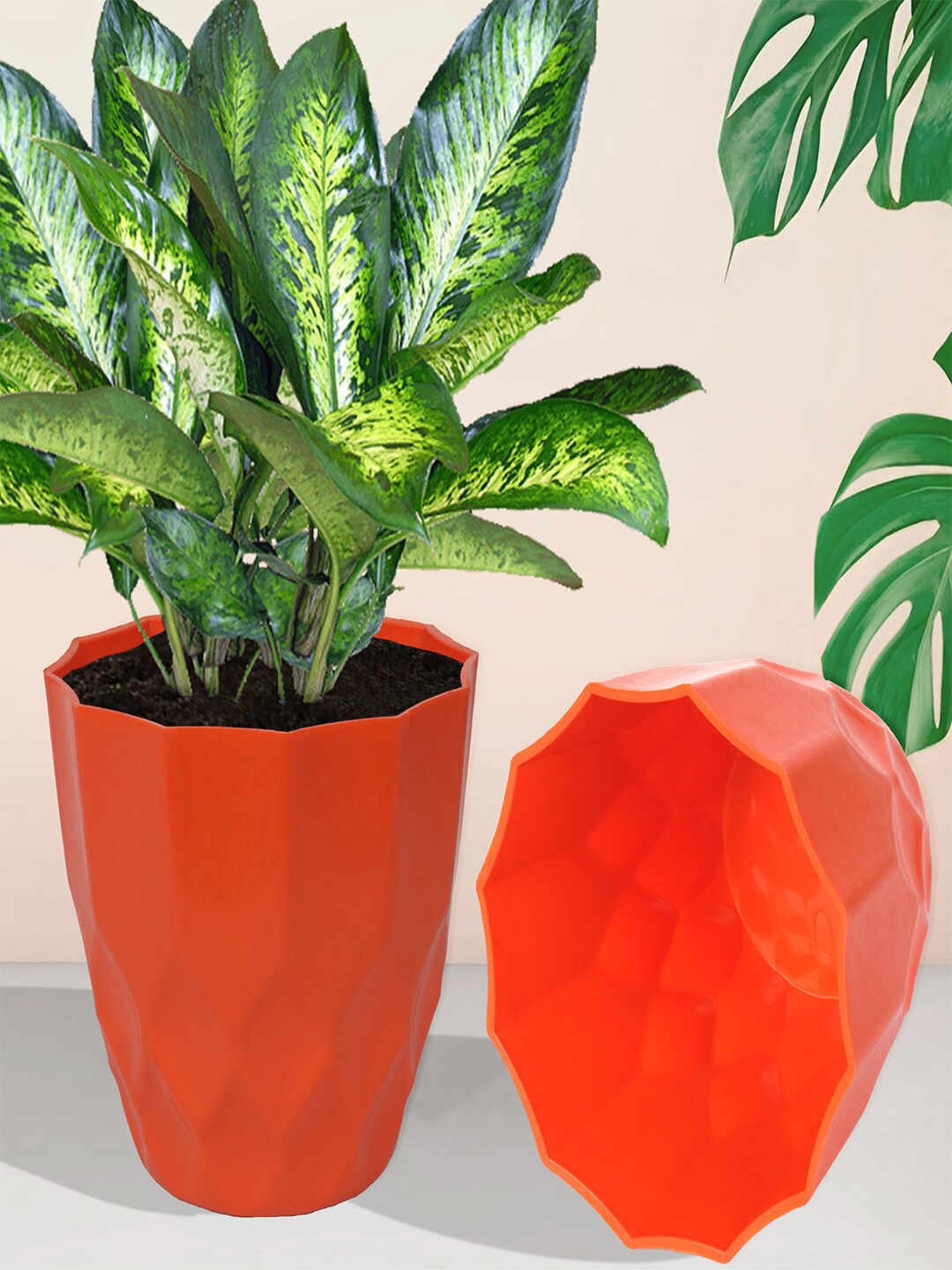 

Kuber Industries Orange 5 Pieces Textured Planters