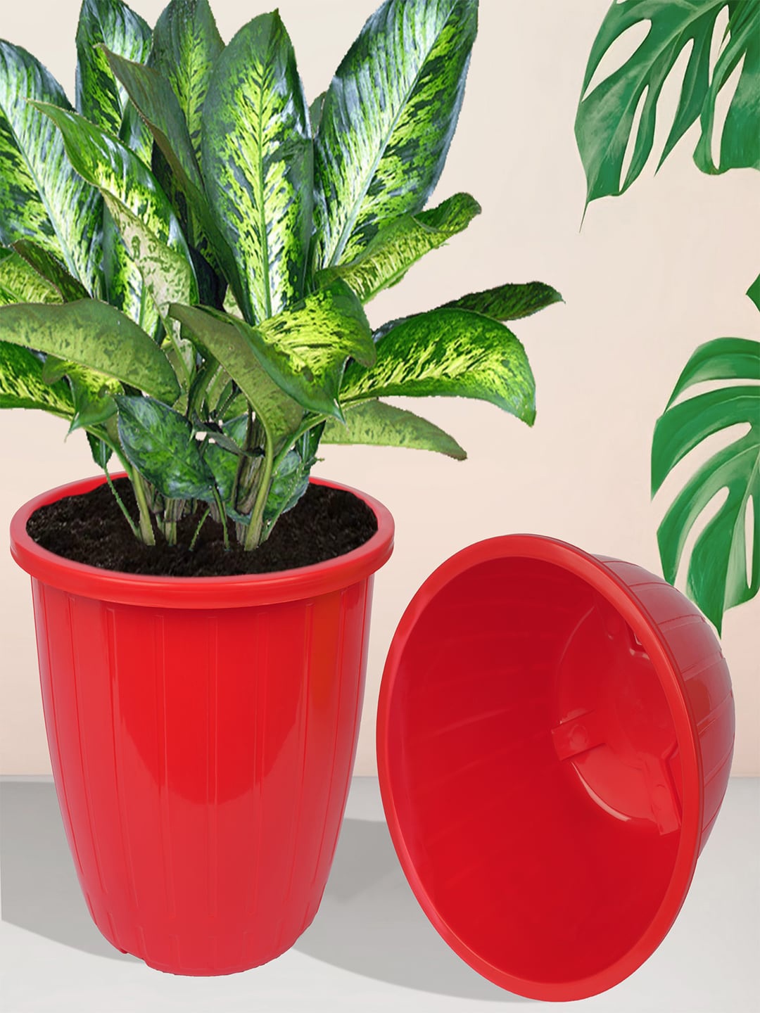 

Kuber Industries Red 6 Pieces Textured Flower Planters