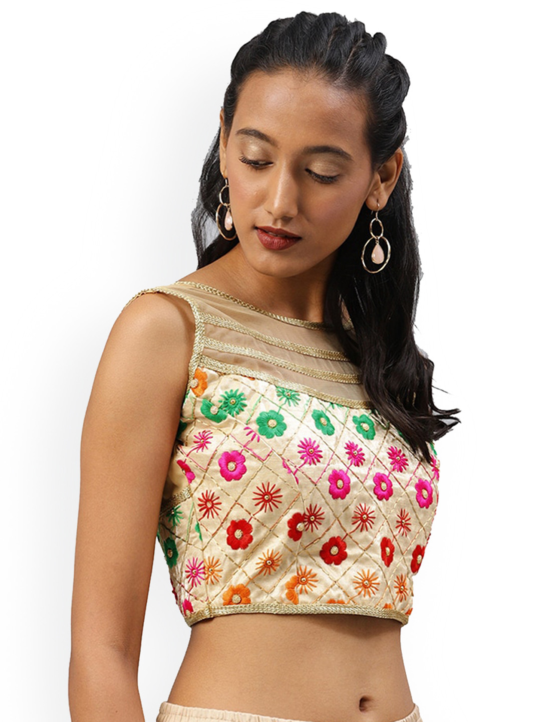 

Mitera Beige Embroidered Saree Blouse