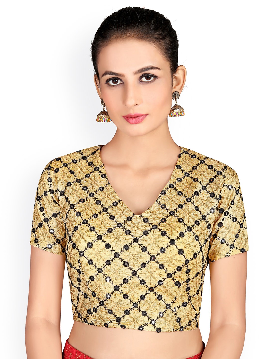 

Mitera Beige Embroidered Mirror Work Saree Blouse