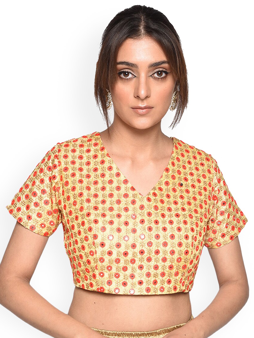 

Mitera Beige Embroidered Mirror Work Saree Blouse