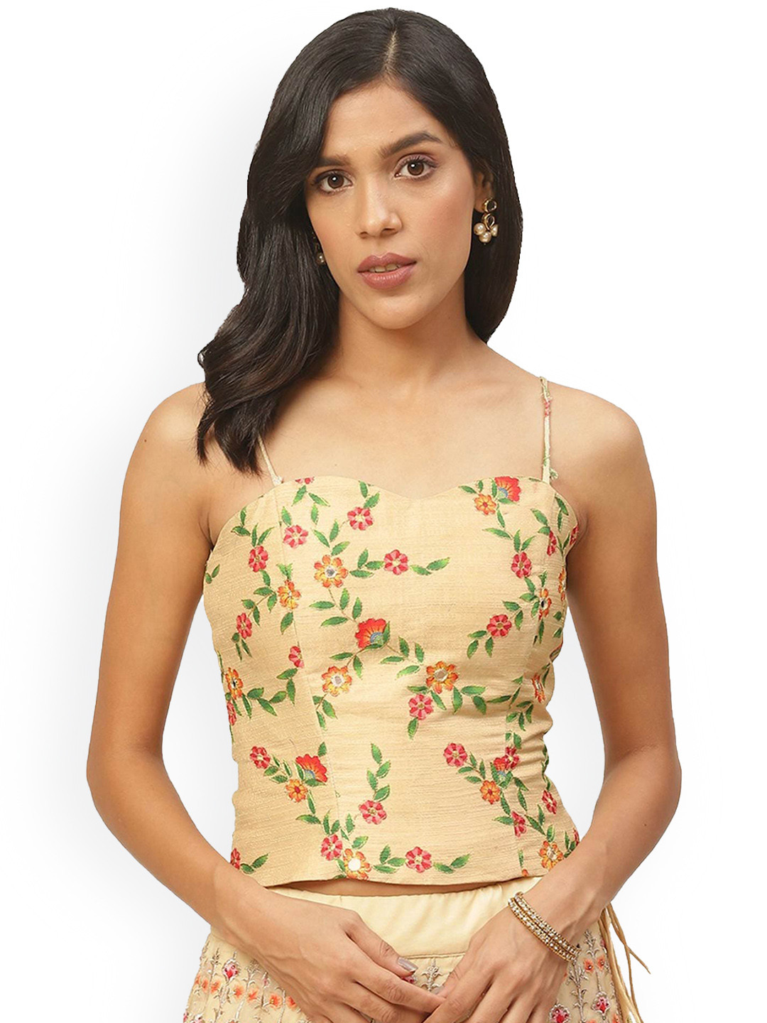 

Mitera Beige Embroidered Mirror Work Saree Blouse