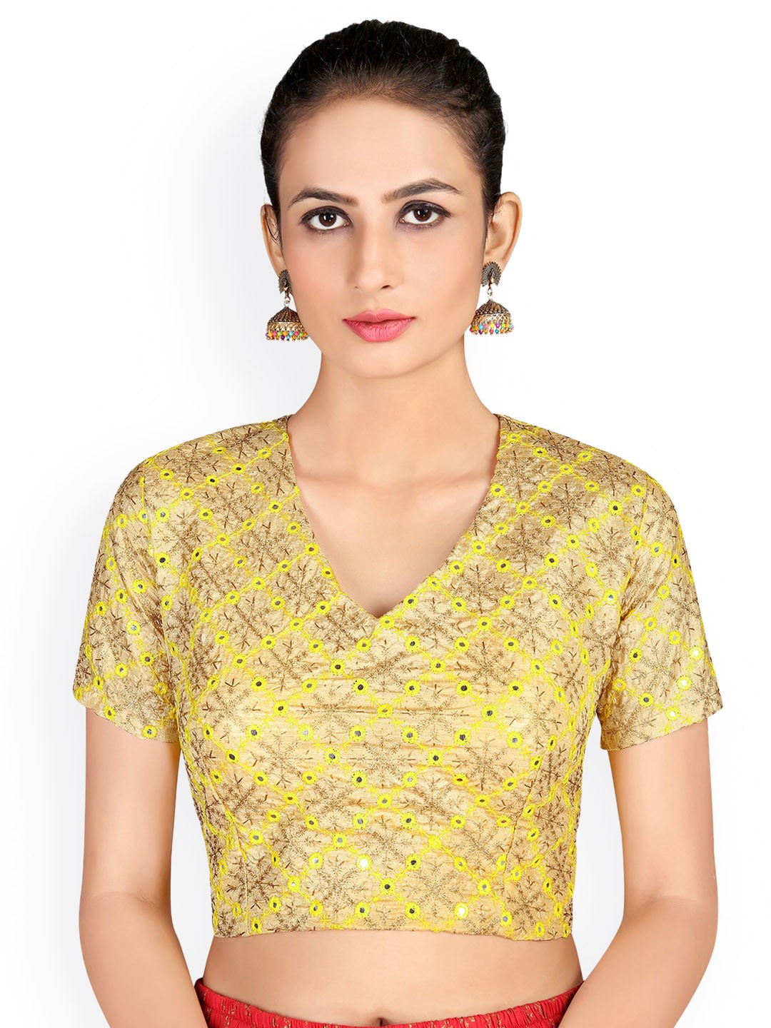 

Mitera Beige Embroidered Mirror Work Saree Blouse