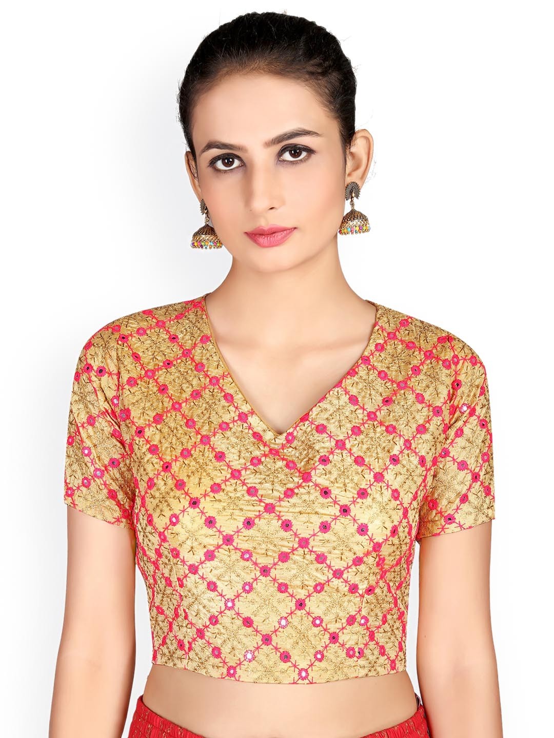 

Mitera Beige Embroidered Mirror Work Saree Blouse
