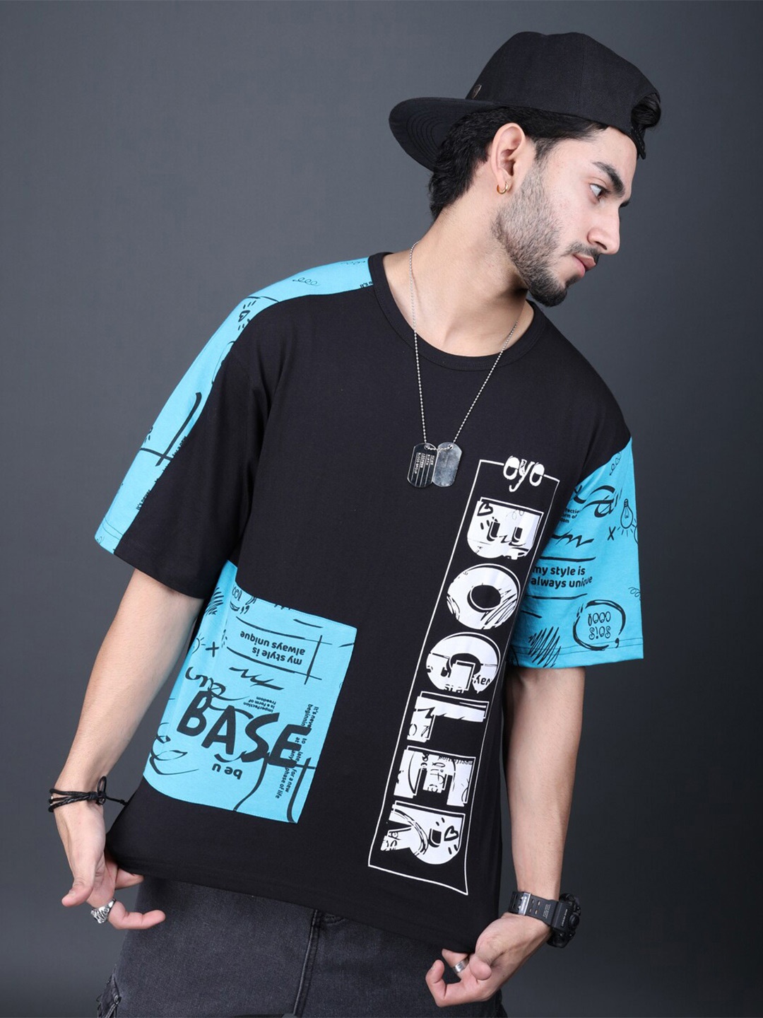

Eyebogler Typography Printed Cotton T-shirt, Black