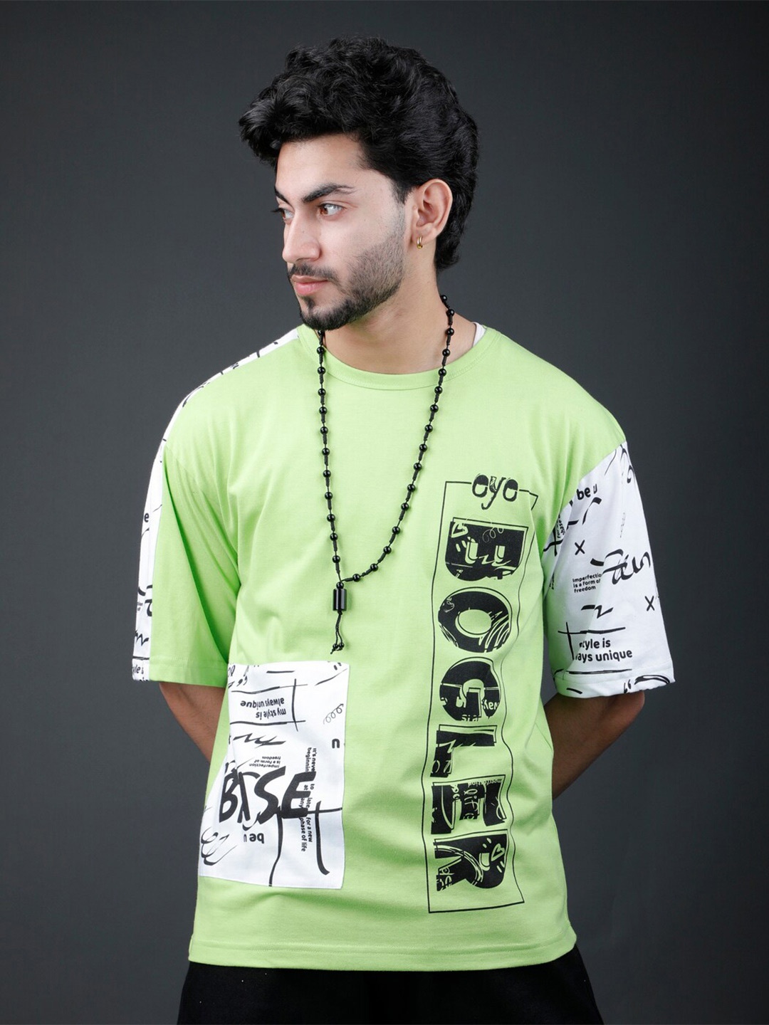 

Eyebogler Typography Printed Cotton T-shirt, Green