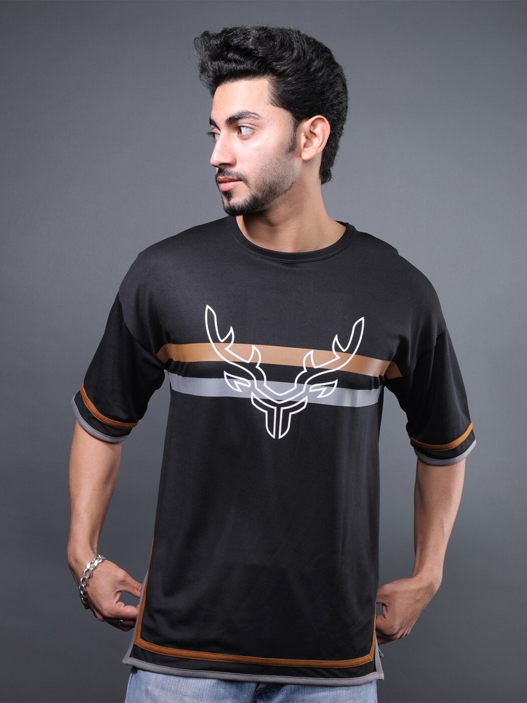 

Eyebogler Graphic Printed Cotton Oversized T-shirt, Black