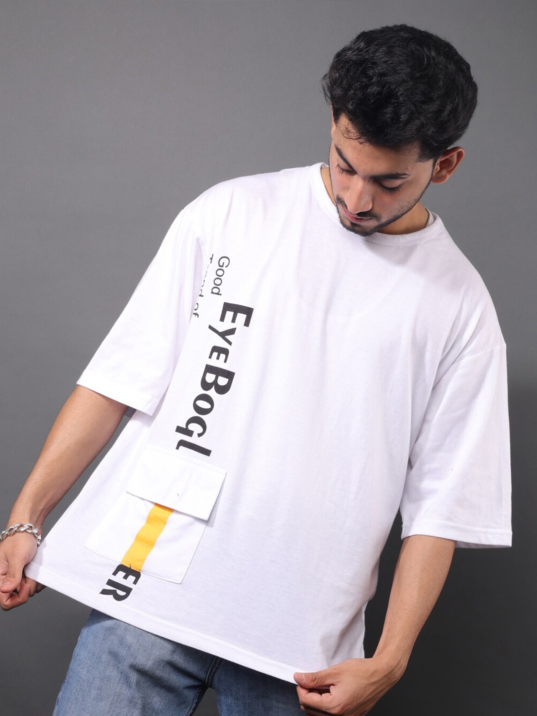 

Eyebogler Typography Printed Cotton Oversized T-shirt, White