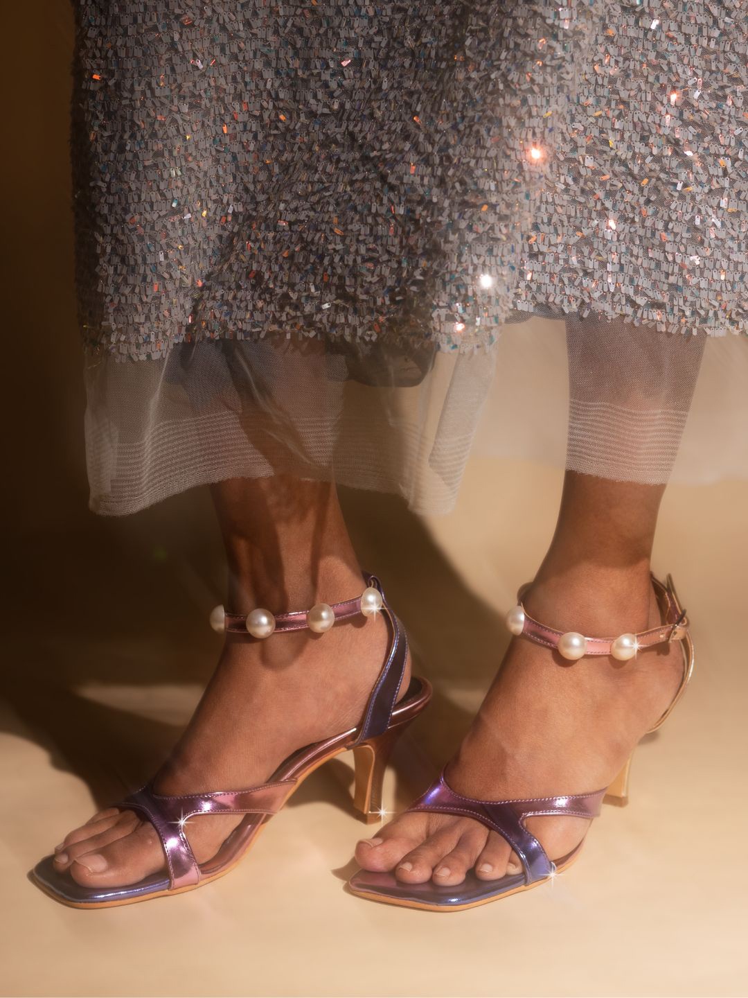 

RIVR Embellished Open Toe Kitten Heels, Purple