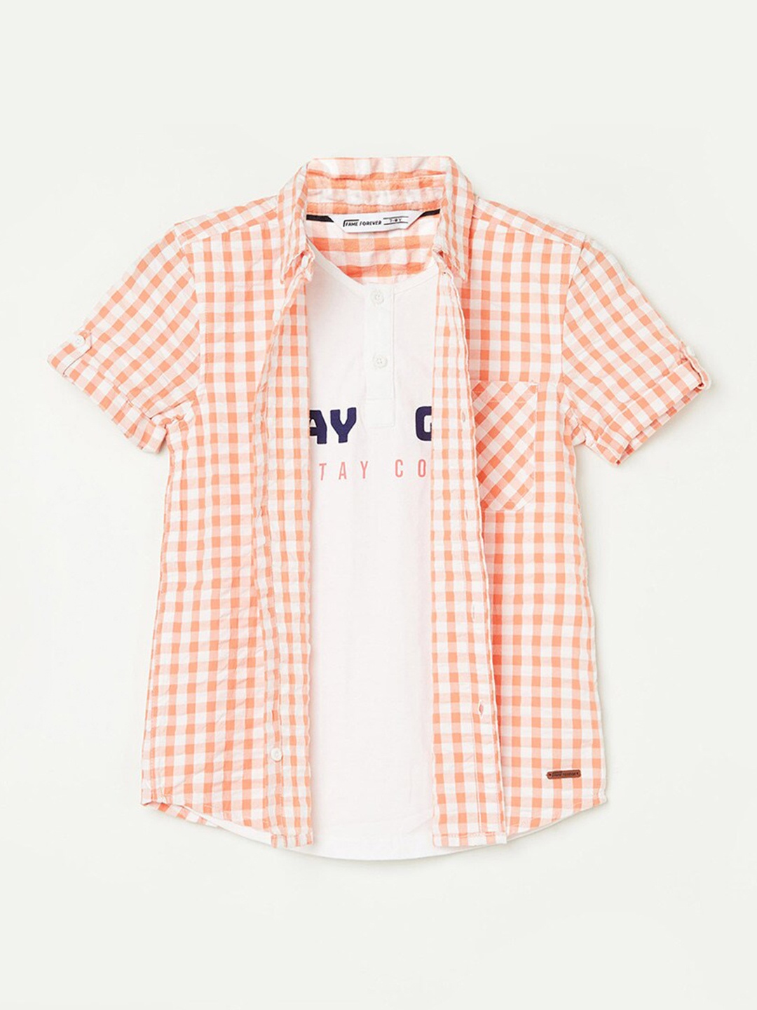 

Fame Forever by Lifestyle Boys Gingham Checked Pure Cotton Casual Shirt, Coral