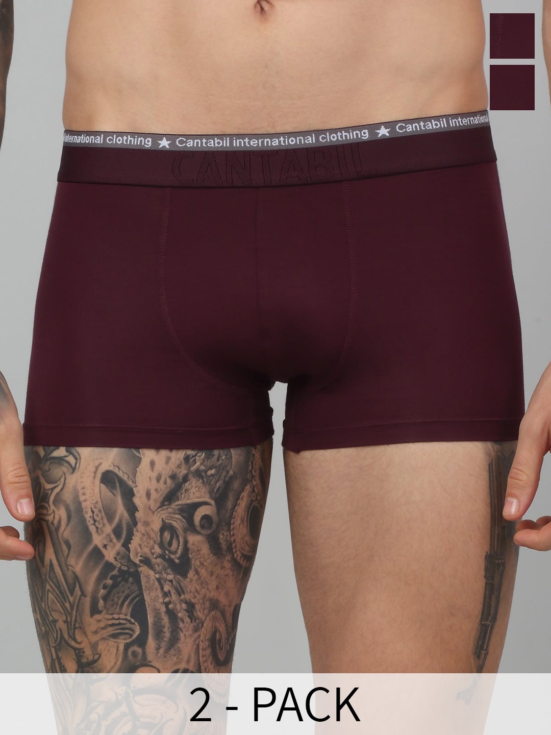 

Cantabil Pack Of 2 Solid Cotton Basic Briefs MBRF00026_WINE_P2, Maroon