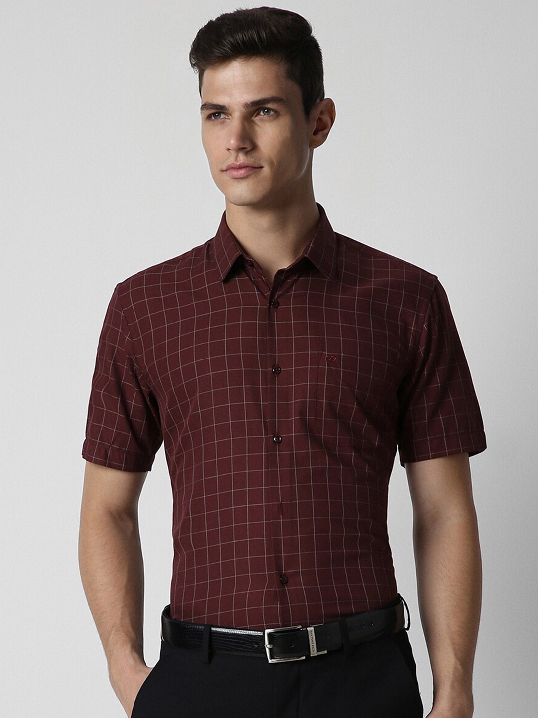 

Peter England Buffalo Checked Spread Collar Formal Shirt, Maroon