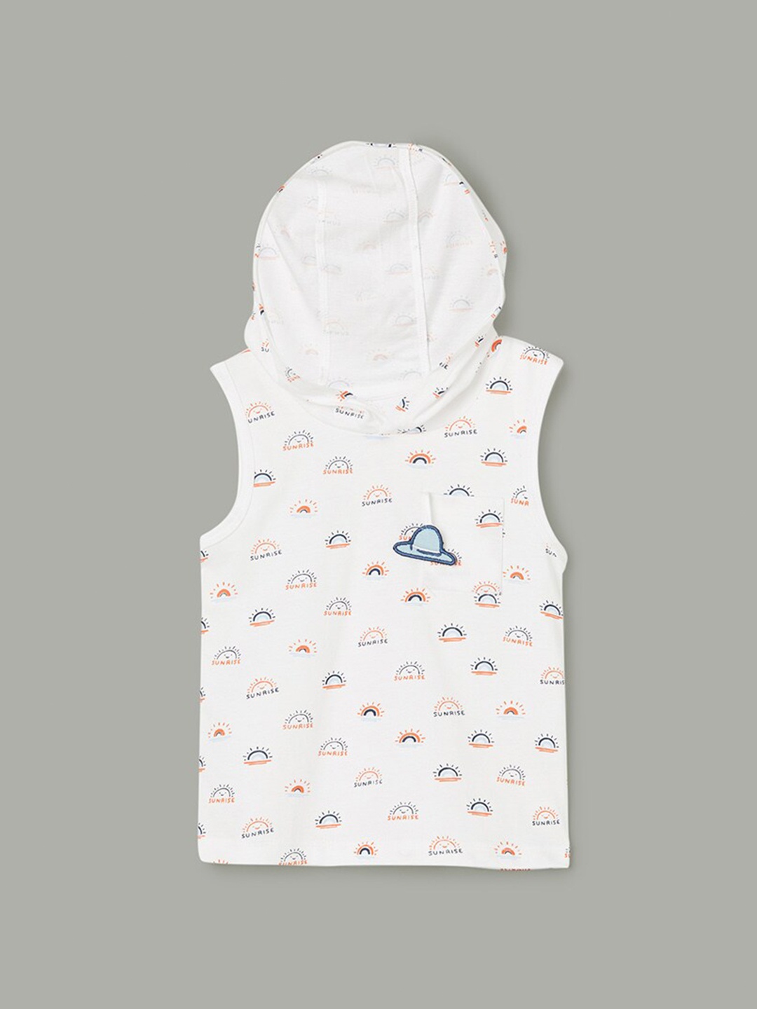 Juniors by Lifestyle Boys Conversational Printed Hooded Pure Cotton T-shirt, White