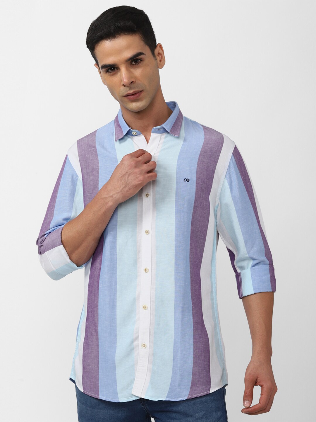

Peter England Casuals Slim Fit Vertical Striped Casual Shirt, Blue