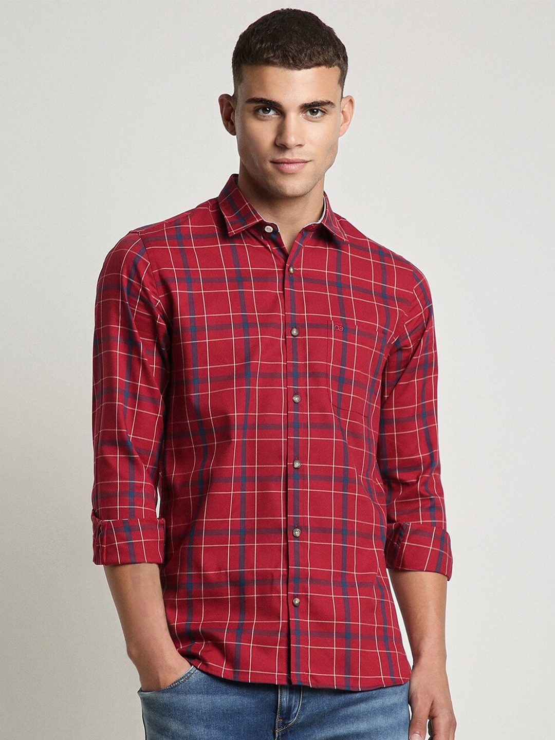 

Peter England Casuals Slim Fit Tartan Checked Pure Cotton Casual Shirt, Red