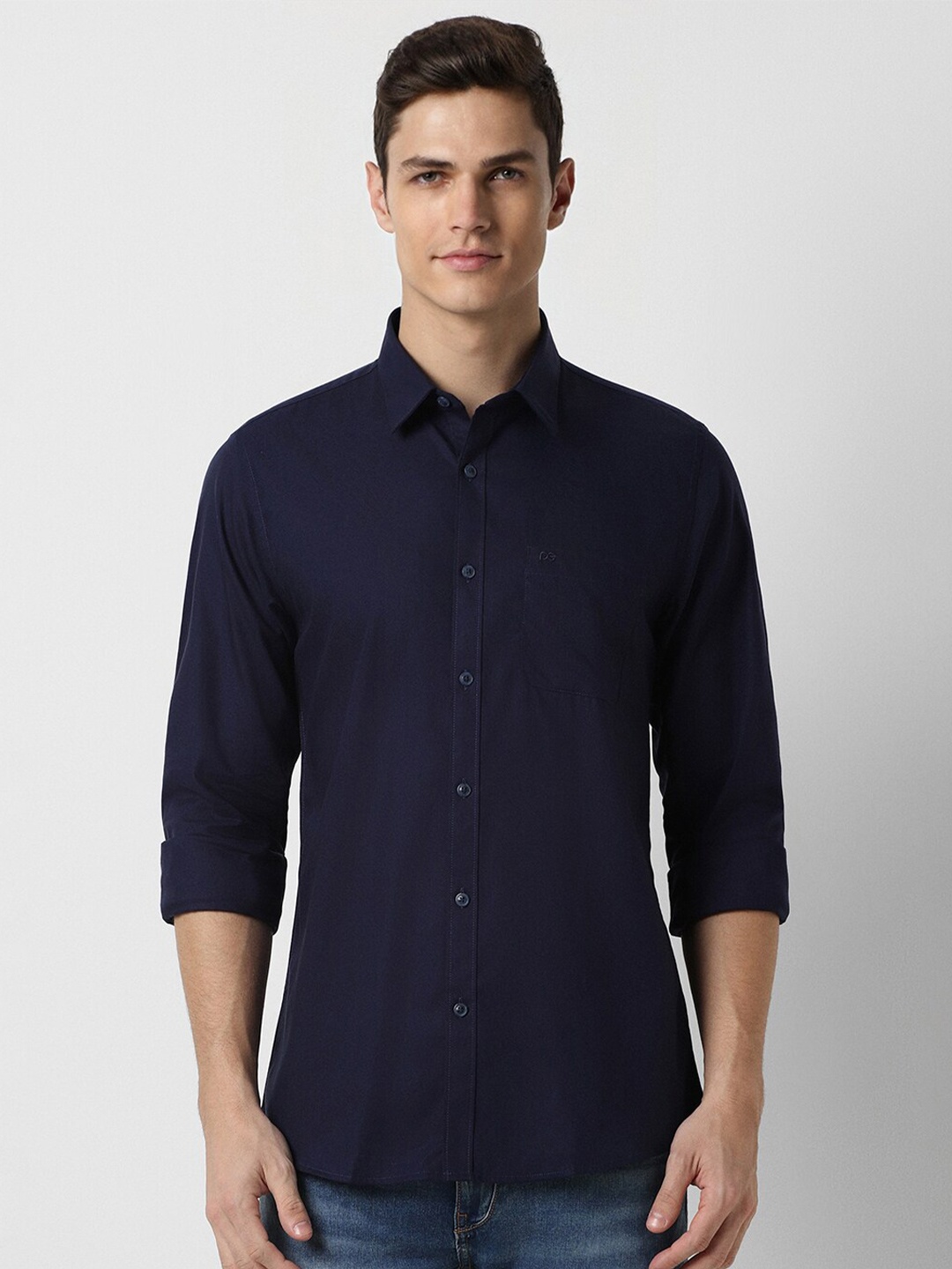 

Peter England Casuals Spread Collar Slim Fit Pure Cotton Casual Shirt, Navy blue