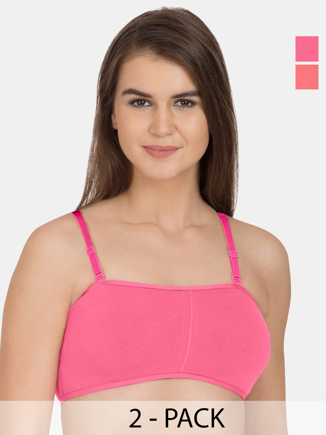

Tweens Pack of 2 Full Coverage Seamless Cotton Beginners Bras With All Day Comfort, Pink