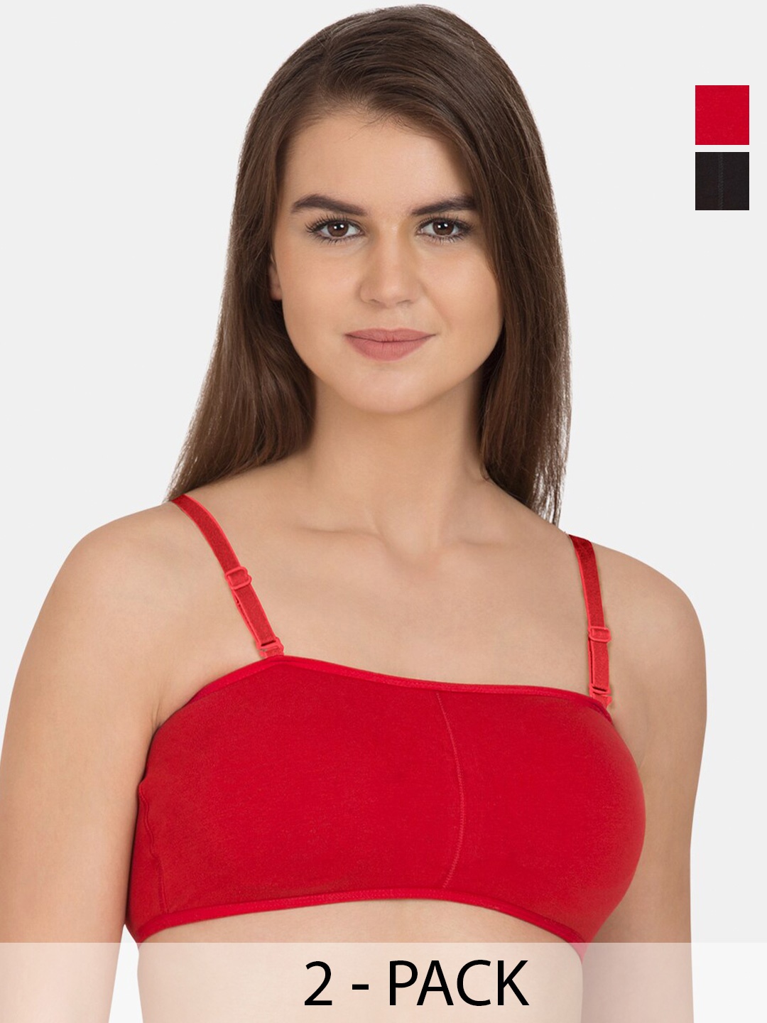 

Tweens Pack of 2 Full Coverage Seamless Cotton Beginners Bras With All Day Comfort, Red