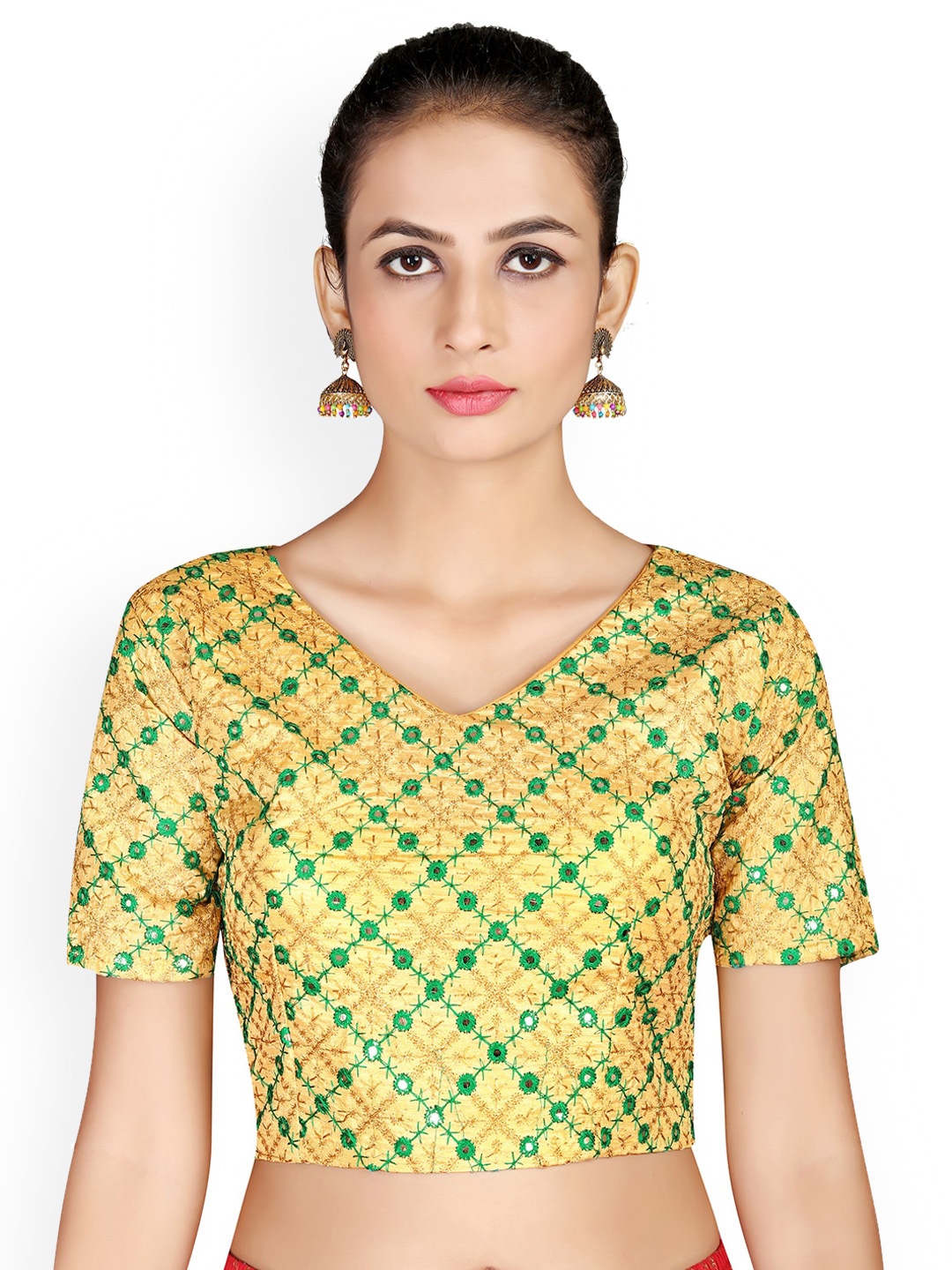 

KALINI Embroidered Mirror Work Saree Blouse, Beige