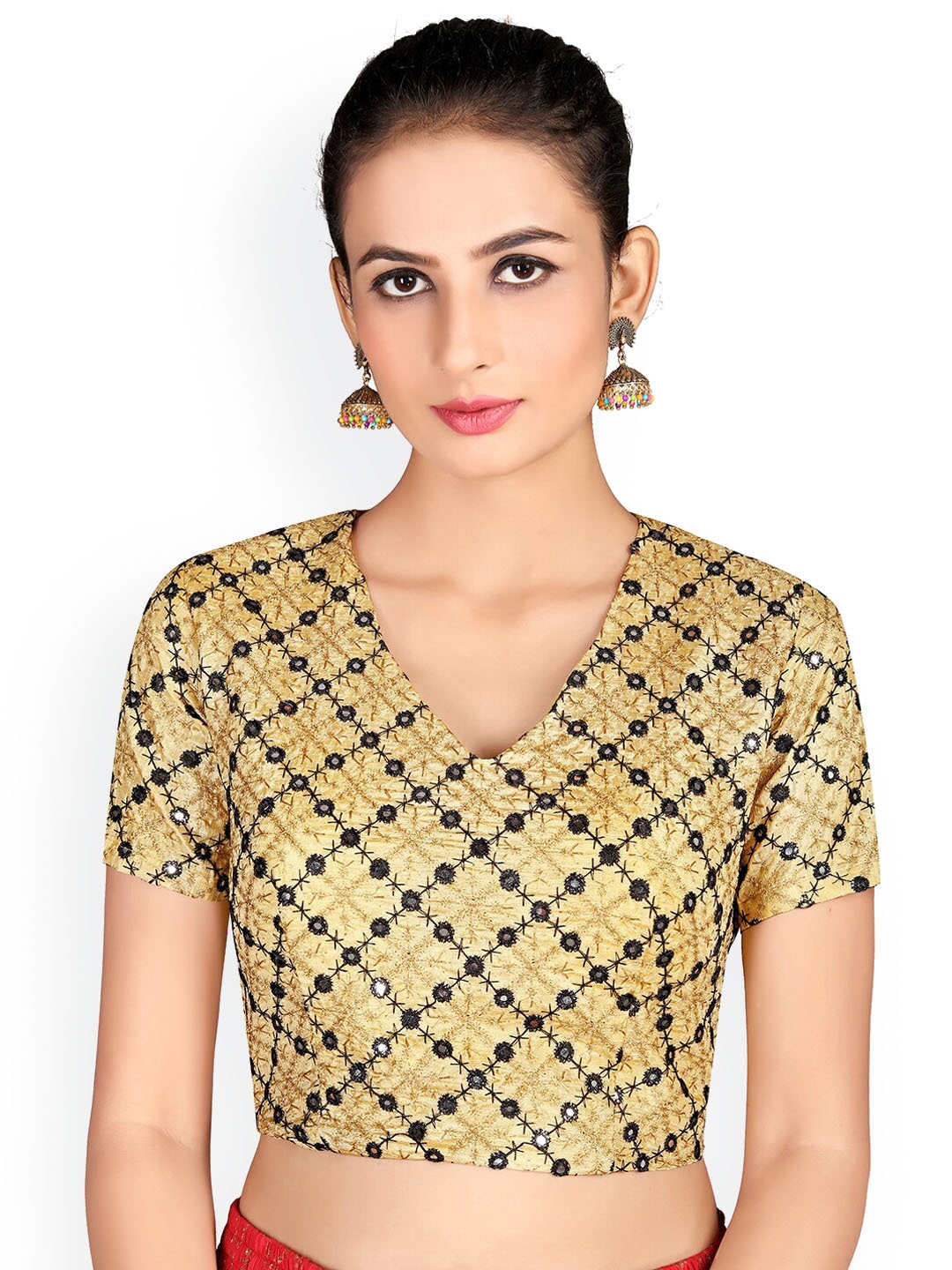 

KALINI Embroidered Mirror Work Saree Blouse, Beige