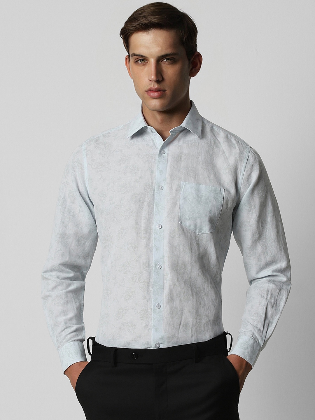 

Van Heusen Floral Printed Linen & Cotton Formal Shirt, Blue