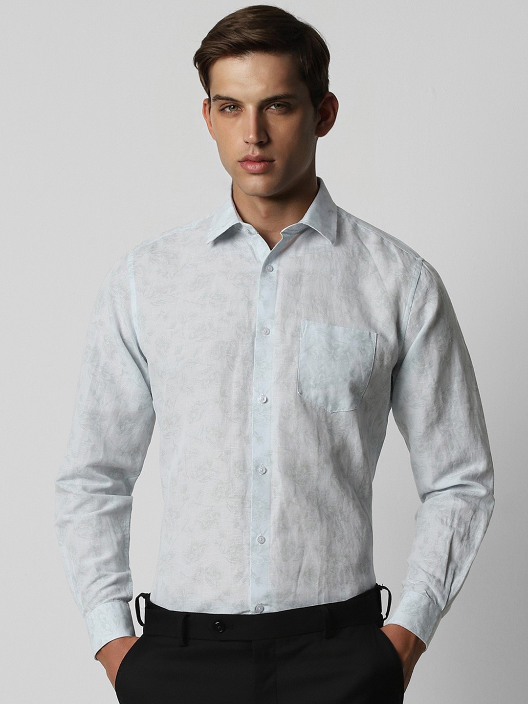 

Van Heusen Floral Printed Linen & Cotton Formal Shirt, Blue