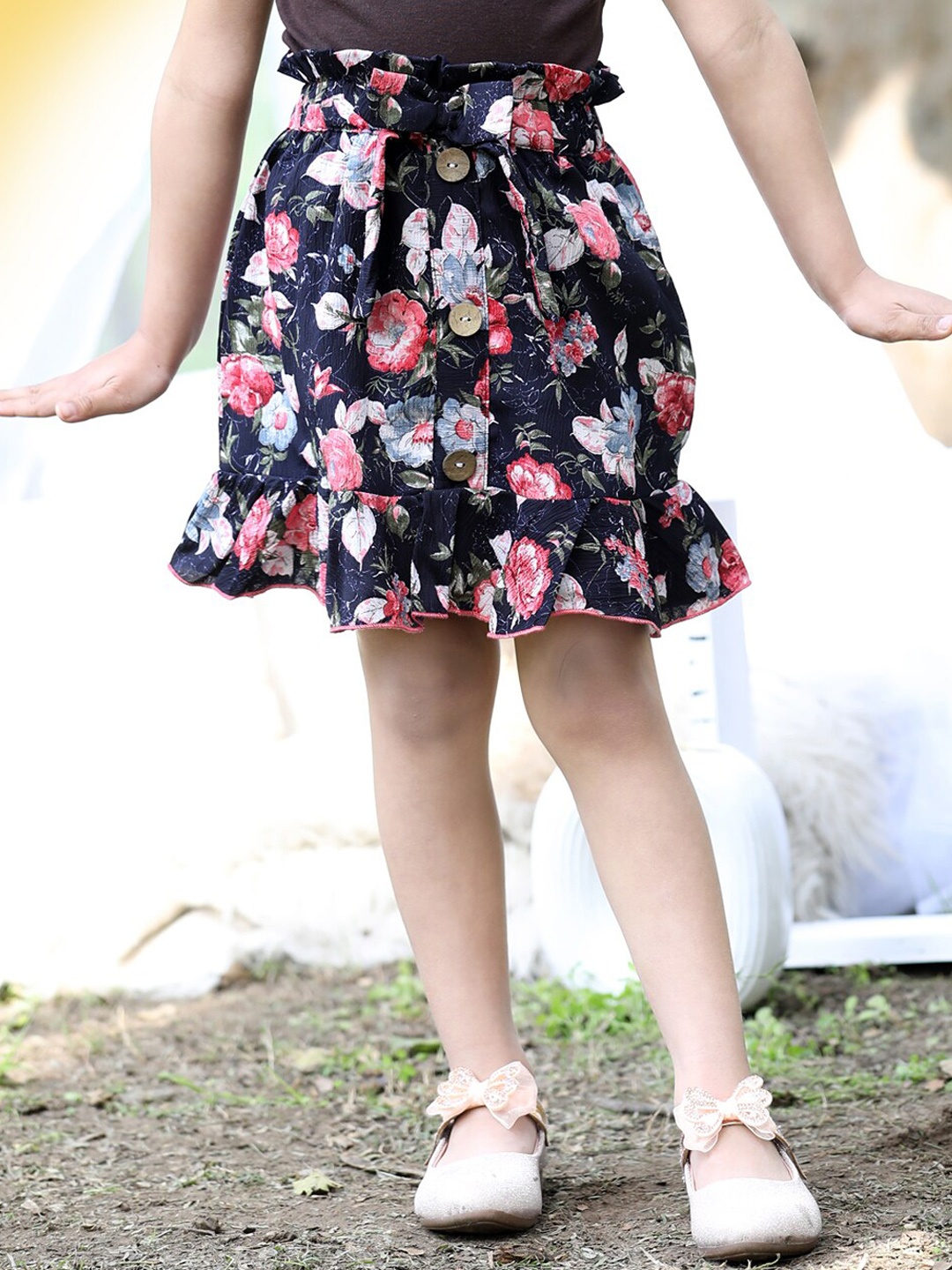 

Cutiekins Girls Floral Printed Flared Above Knee Length Skirt, Navy blue