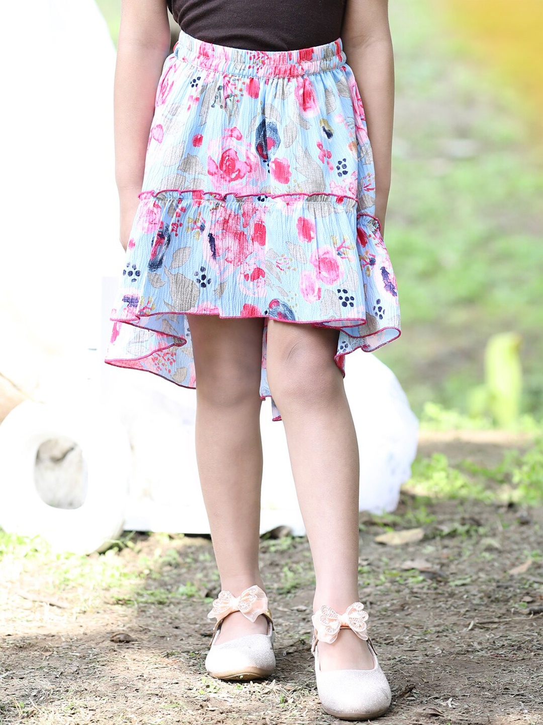 

Cutiekins Girls Floral Printed Flared Above Knee Length Skirt, Blue