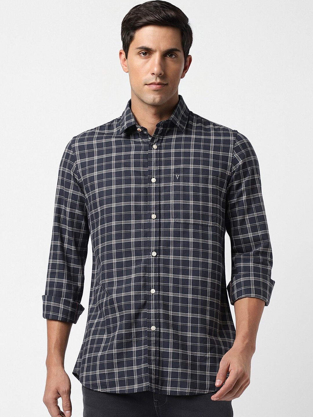 

Van Heusen Sport Slim Fit Checked Pure Cotton Casual Shirt, Black