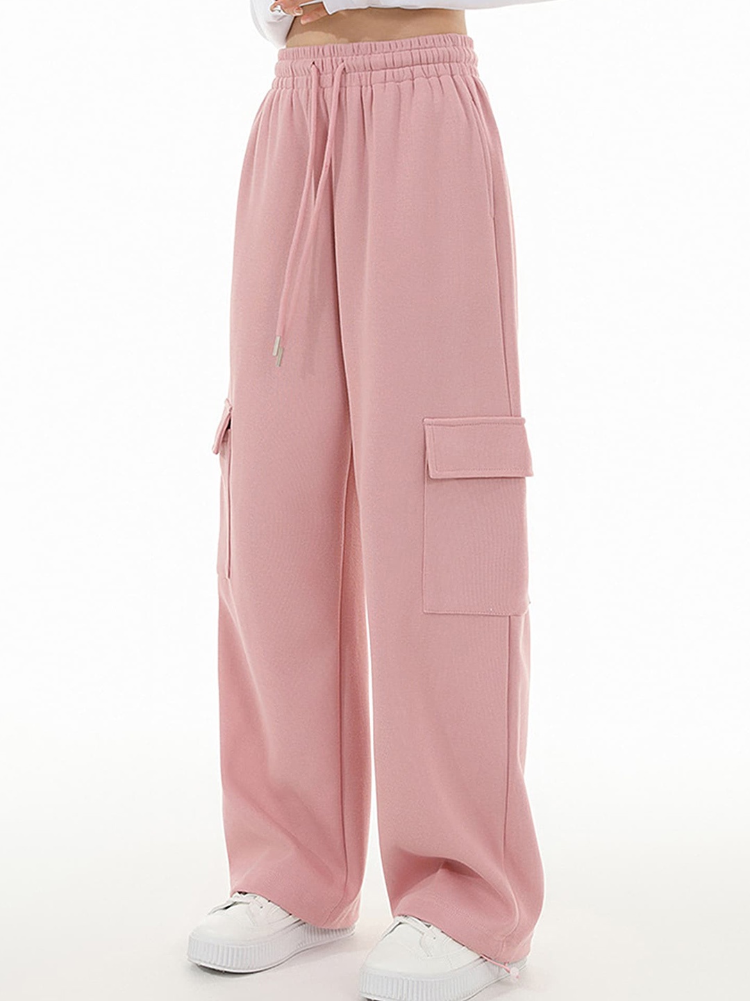 

LULU & SKY Women Loose Fit High-Rise Trousers, Pink