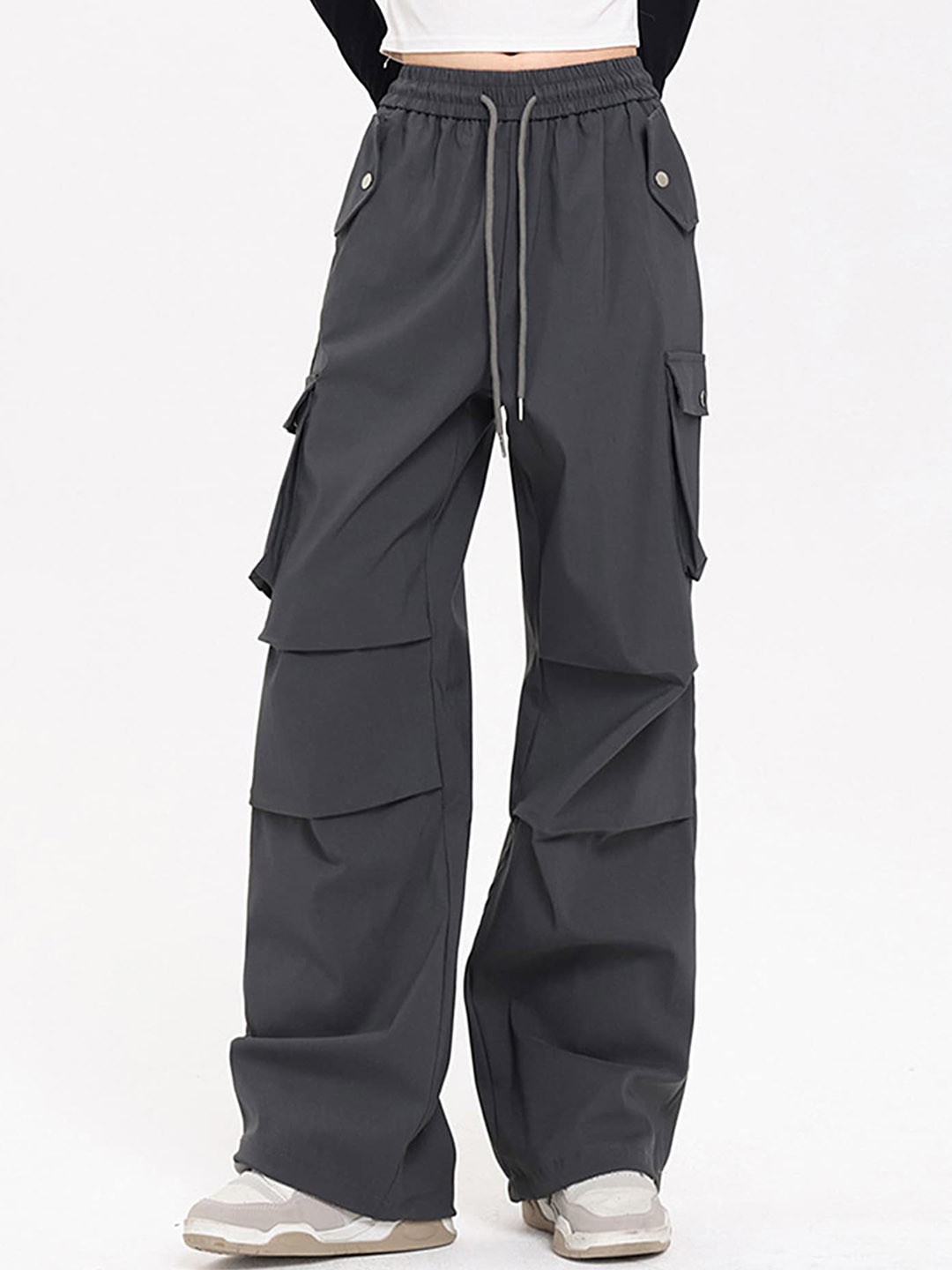 

LULU & SKY Women Loose Fit High-Rise Cargos, Grey
