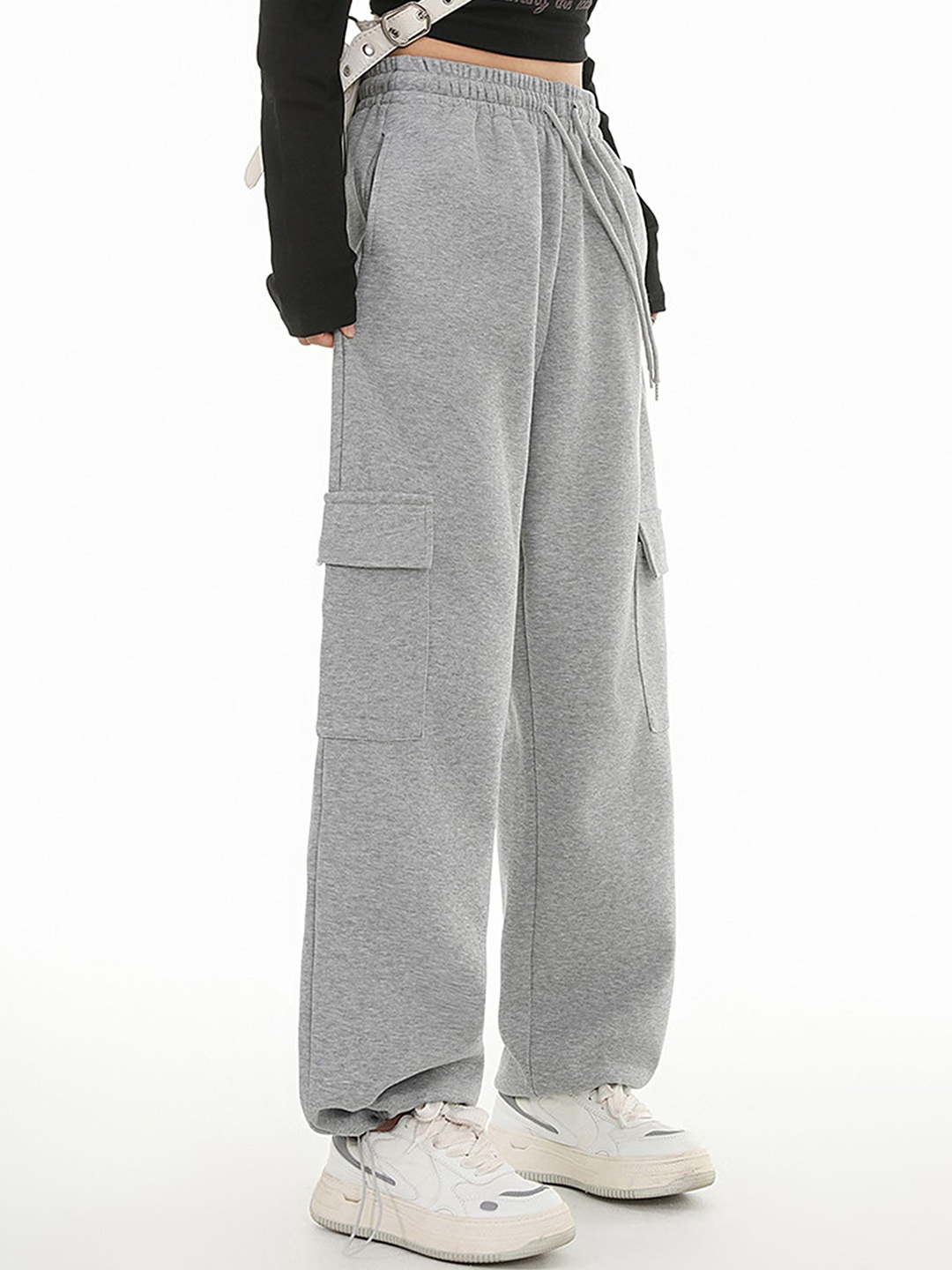 

LULU & SKY Women Loose Fit High Rise Trousers, Grey