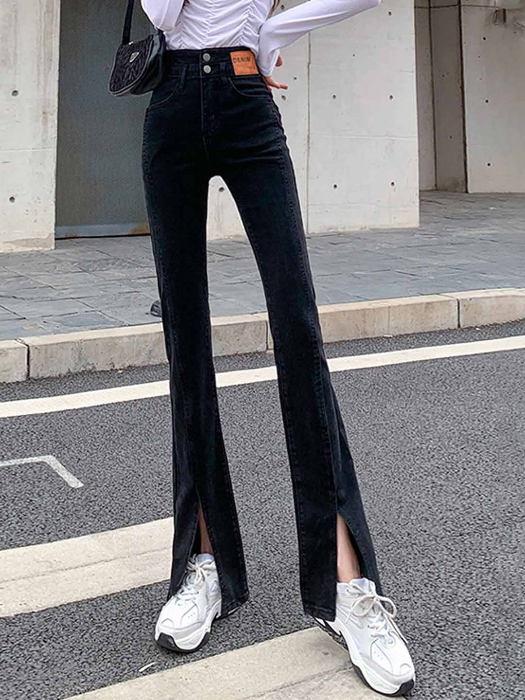 

LULU & SKY Women Flared High-Rise Jeans, Black