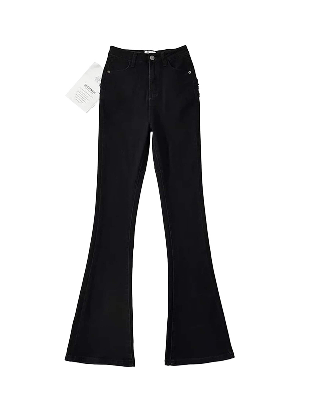 

LULU & SKY Women Flared High-Rise Low Distress Jeans, Black