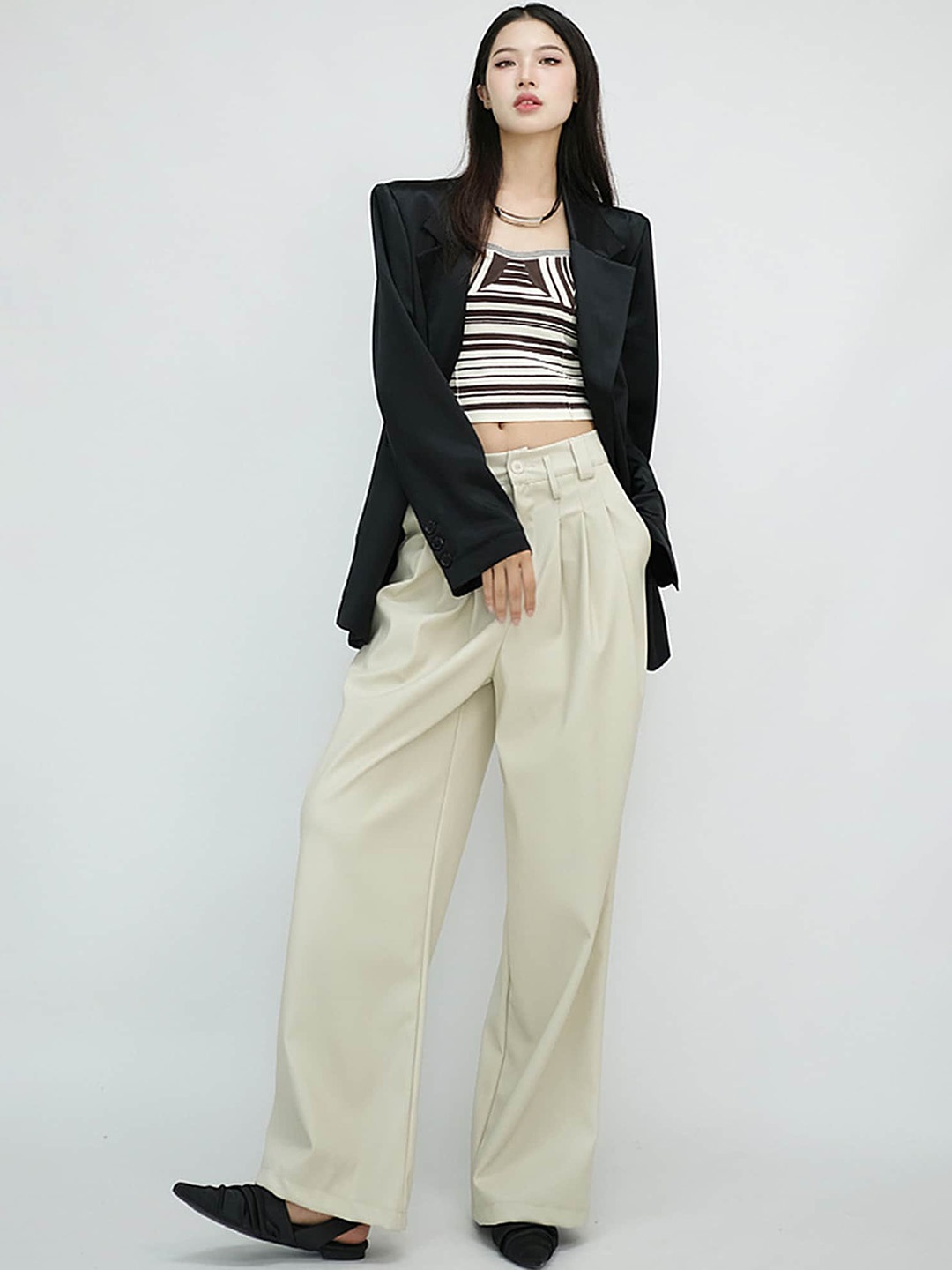 

LULU & SKY Women Flared High Rise Trousers, Beige