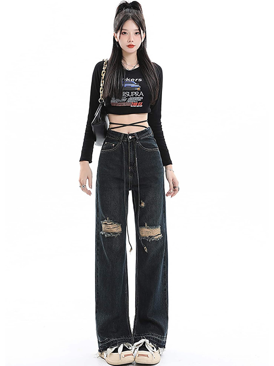 

LULU & SKY Women High-Rise Highly Distressed Jeans, Blue