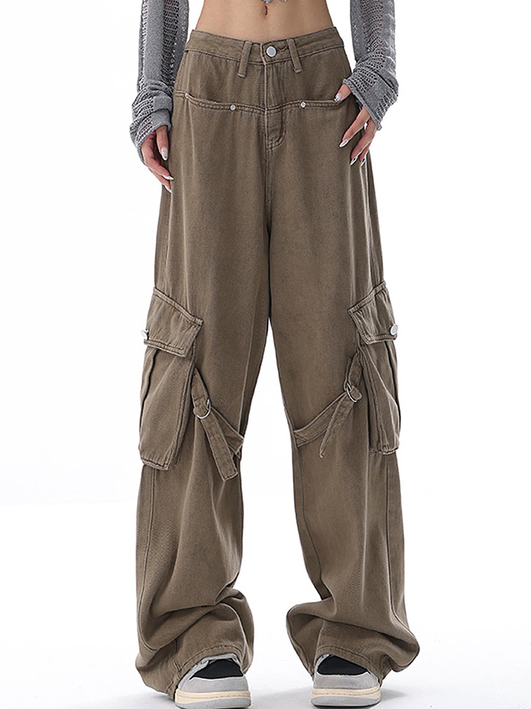 

LULU & SKY Women Straight Fit High-Rise Cargos, Khaki