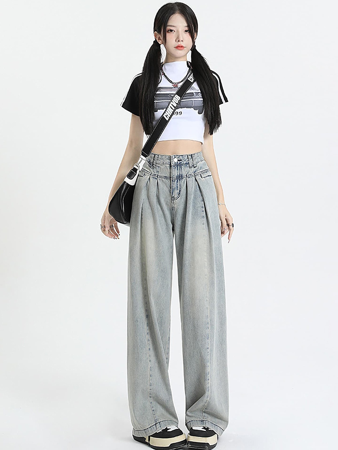 

LULU & SKY Women Wide Leg High-Rise Heavy Fade Jeans, Blue