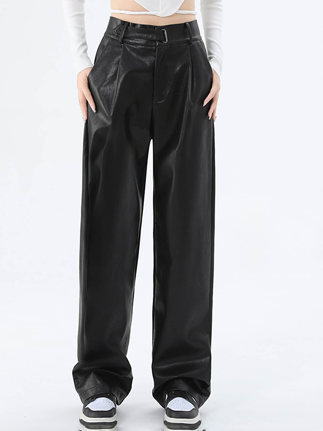 

LULU & SKY Women Straight Fit High-Rise Trousers, Black