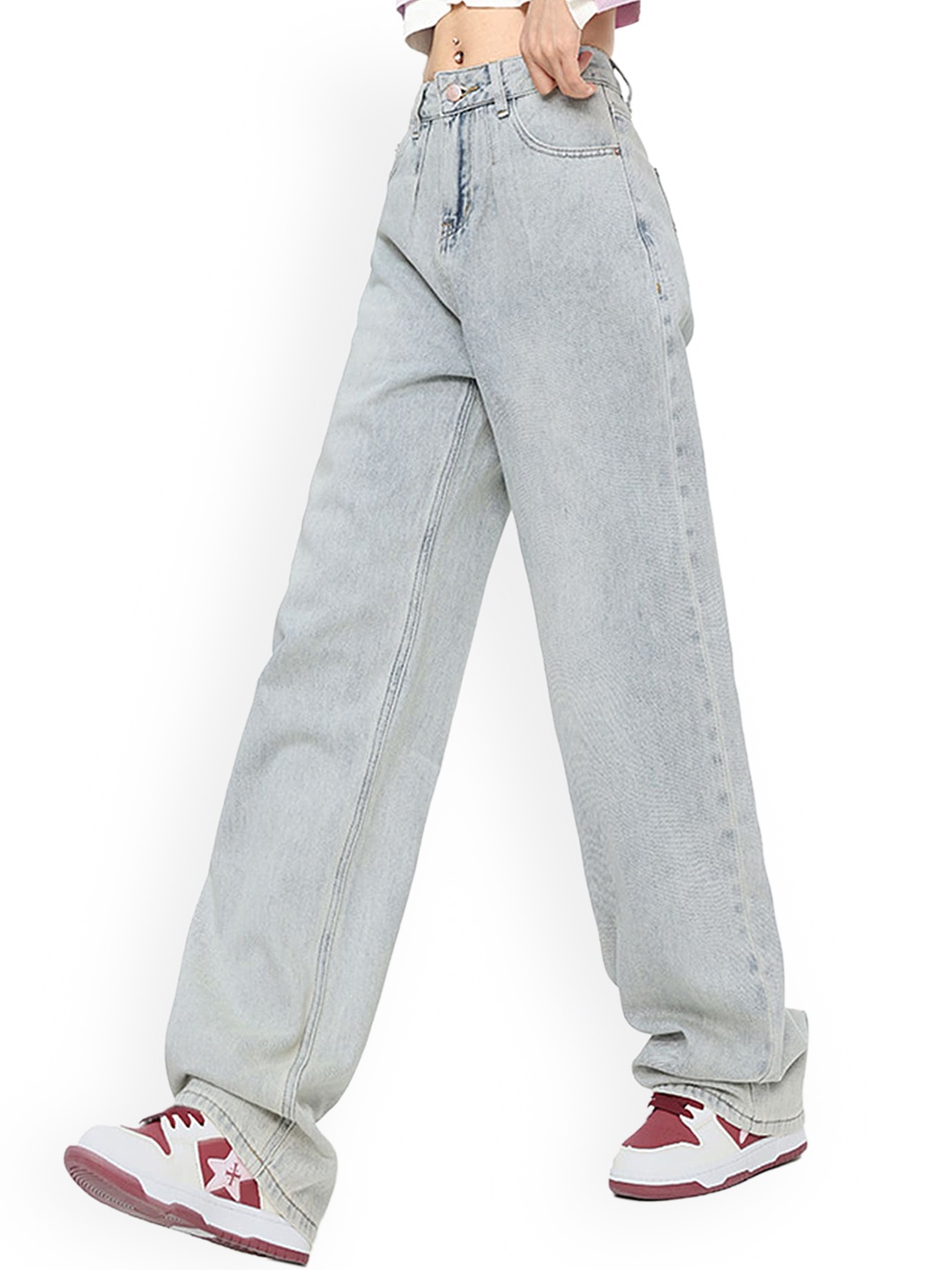 

LULU & SKY Women Straight Fit High-Rise Heavy Fade Jeans, Yellow
