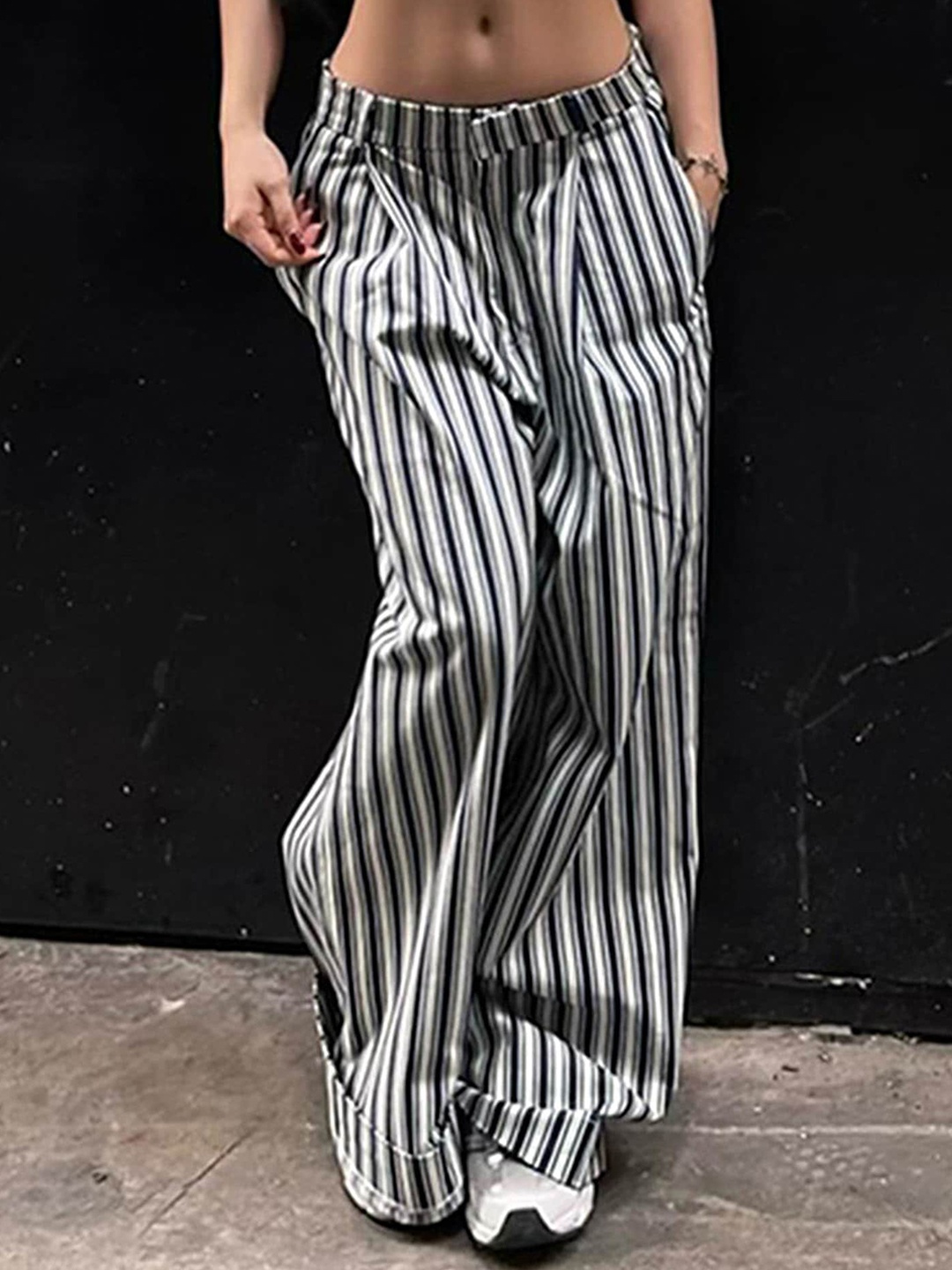 

LULU & SKY Women Striped Straight Fit High-Rise Parallel Trousers, Multi