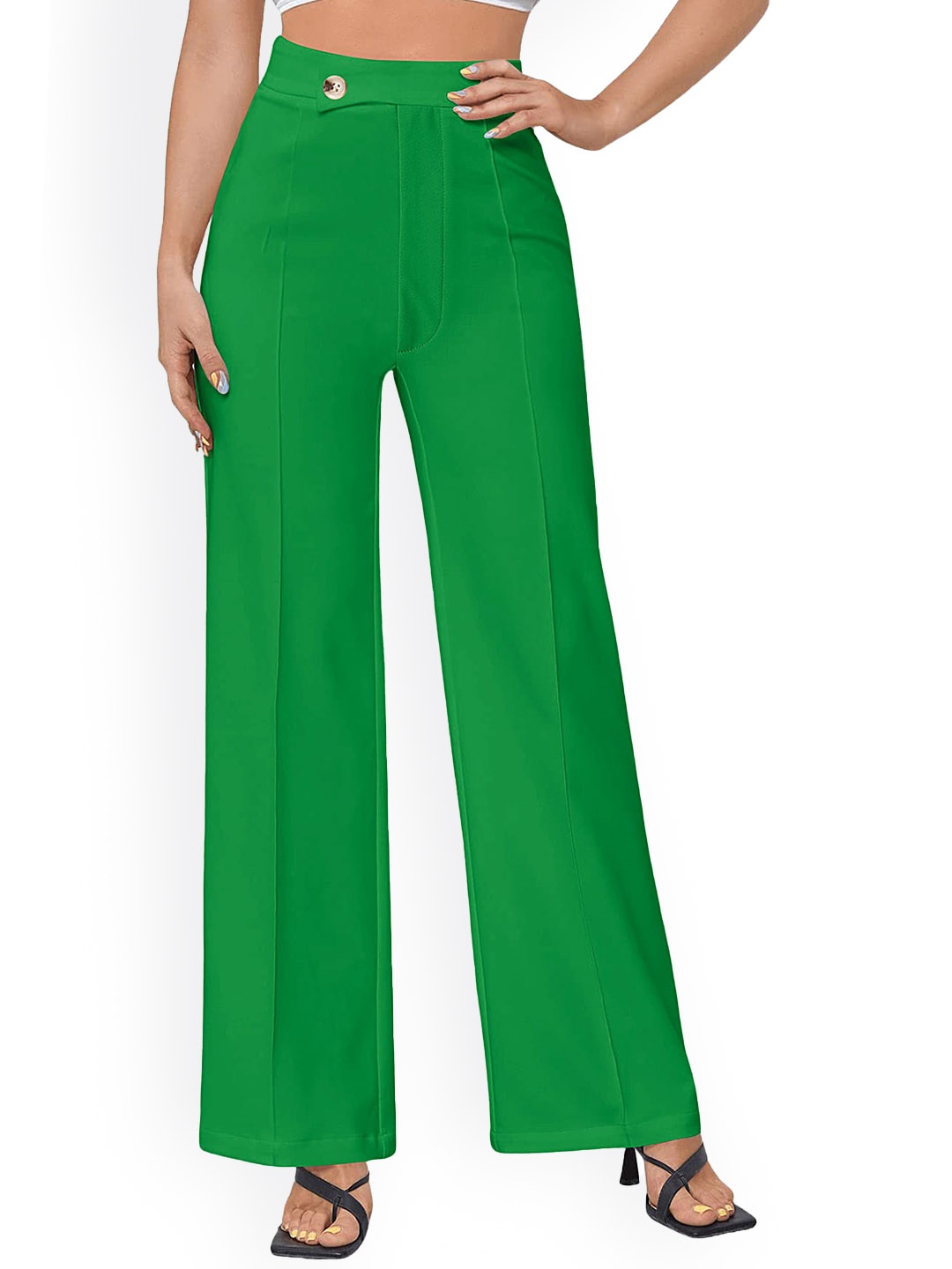 

LULU & SKY Women Straight Fit High-Rise Parallel Parallel Trouser, Green