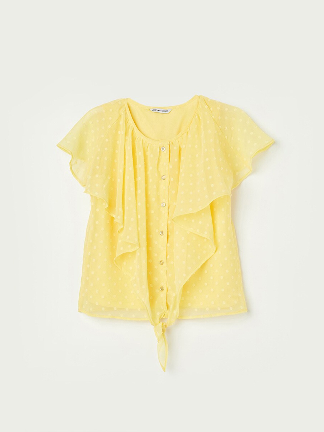 

Fame Forever by Lifestyle Girls Polka Dots Printed Flutter Sleeve Cotton Top, Yellow