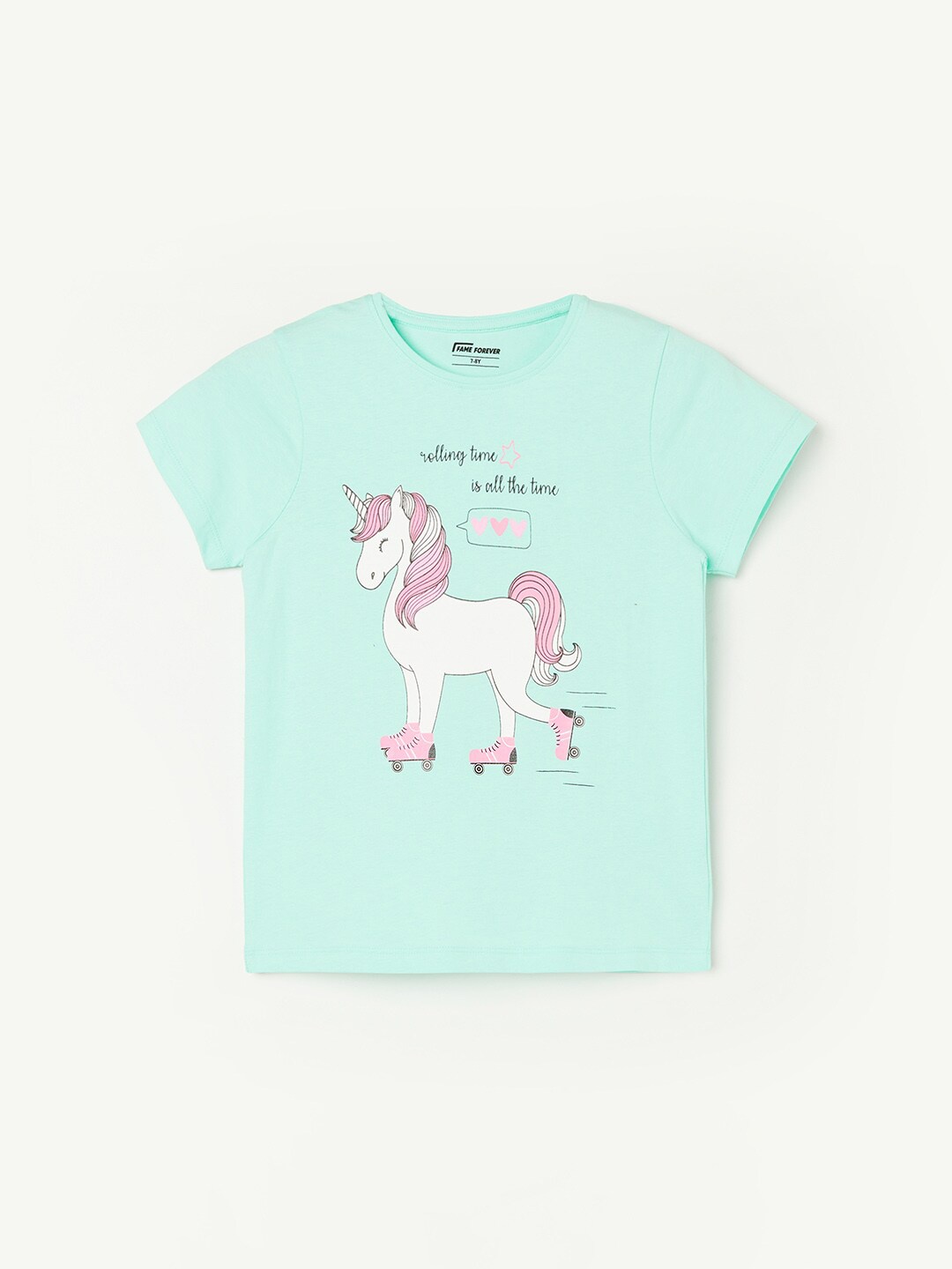 

Fame Forever by Lifestyle Girls Graphic Printed Pure Cotton T-shirt, Green