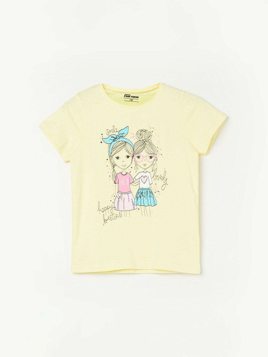 

Fame Forever by Lifestyle Girls Graphic Printed Pure Cotton T-shirt, Yellow