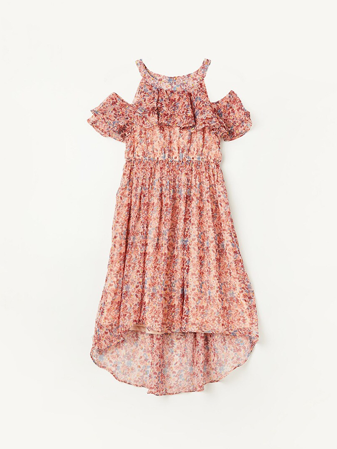 

Fame Forever by Lifestyle Girls Floral Printed Cold Shoulder Fit & Flare Dress, Peach