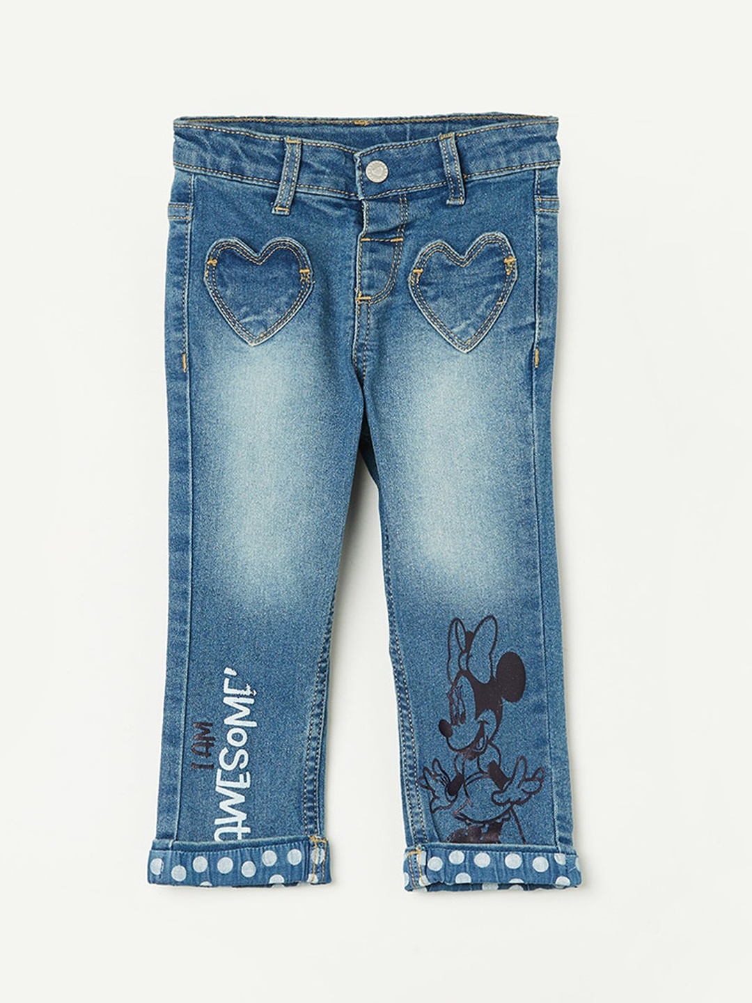 

Juniors by Lifestyle Girls Minnie Mouse Printed Heavy Fade Jeans, Blue