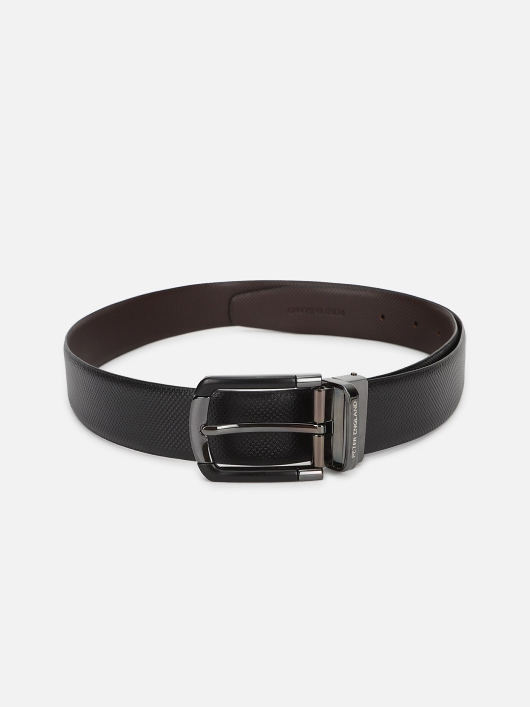 

Peter England Men Textured Leather Formal Belt, Black