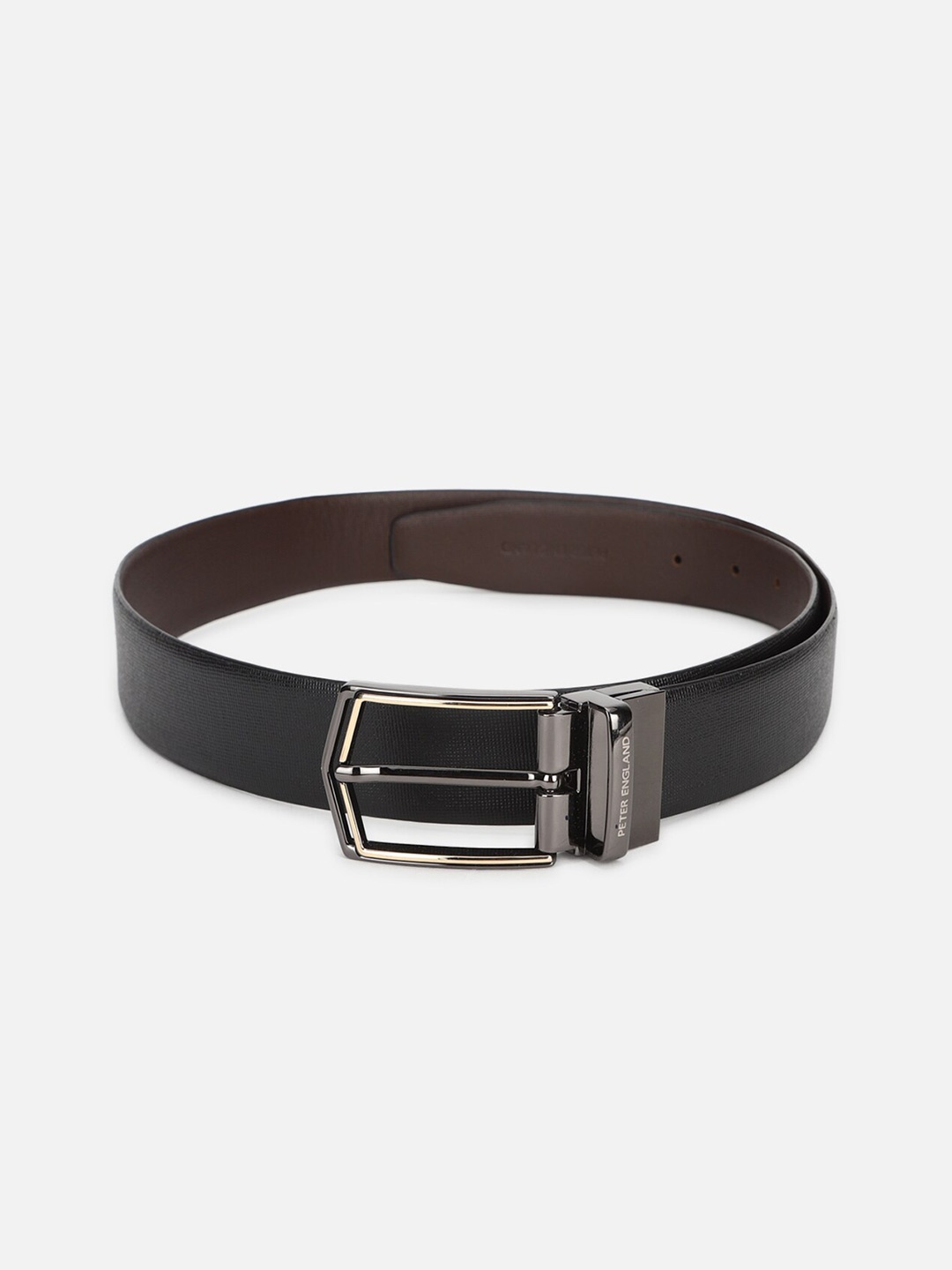 

Peter England Men Textured Leather Formal Belt, Black